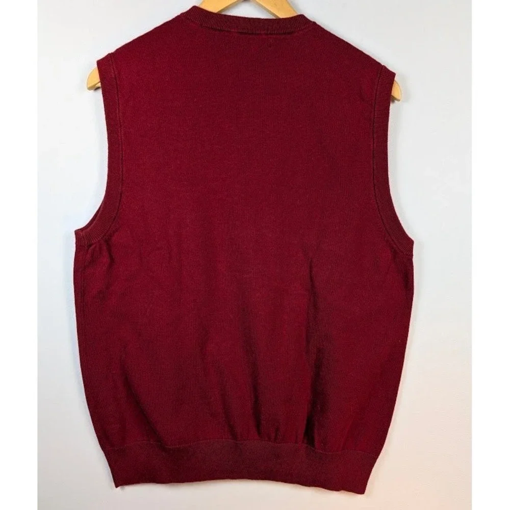 US Polo Assn Argyle Sweater Vest Mens M Burgundy V-Neck 100% Cotton 39